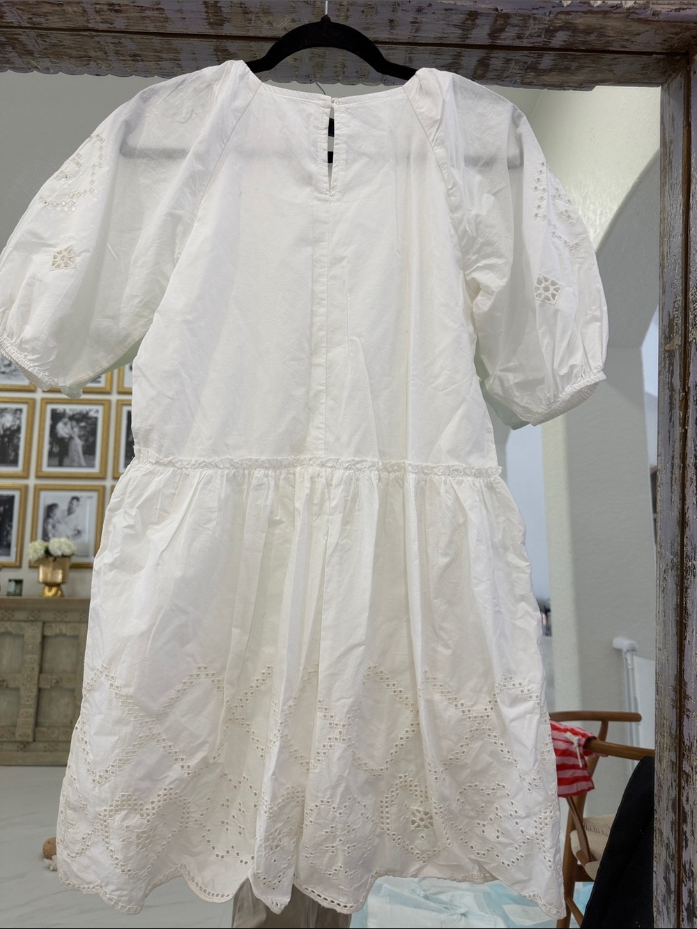 Zara White Eyelet Cotton Dress with Puff Sleeves - Picture 6 of 6